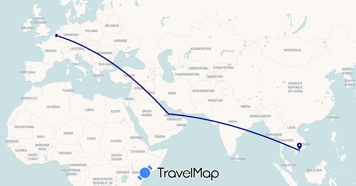 TravelMap itinerary: driving in Belgium, Qatar, Vietnam (Asia, Europe)